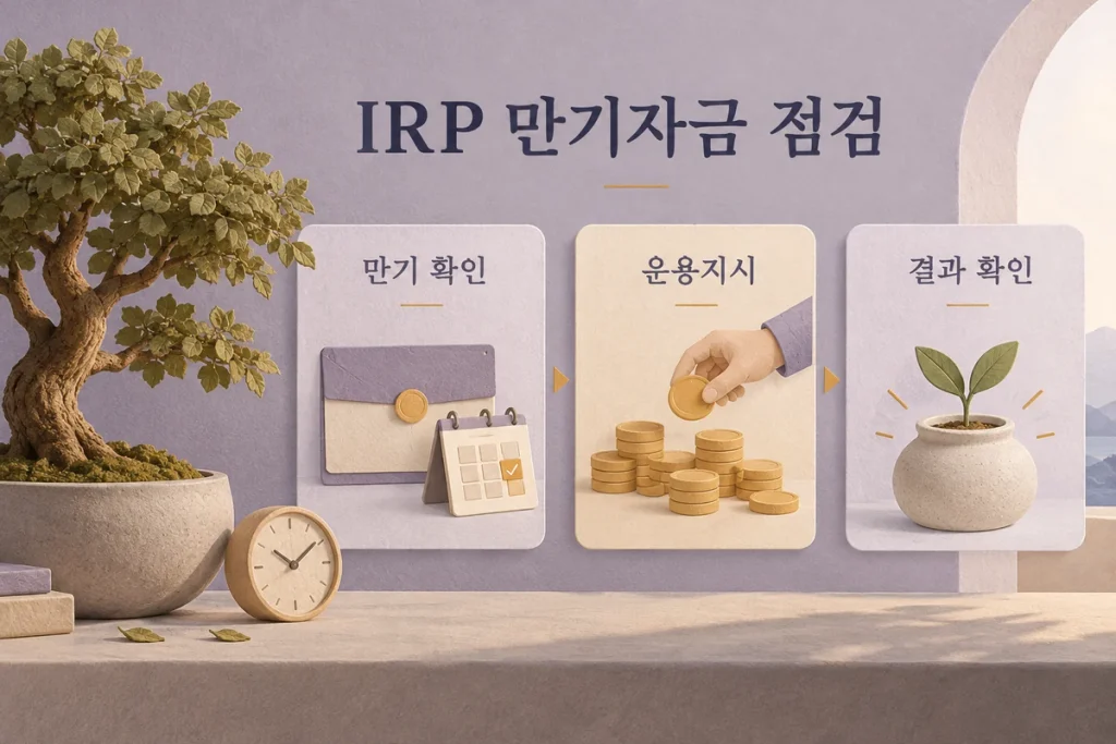IRP 정기예금 만기자금 확인, 현금 대기·재투자 지시·체결 결과 점검